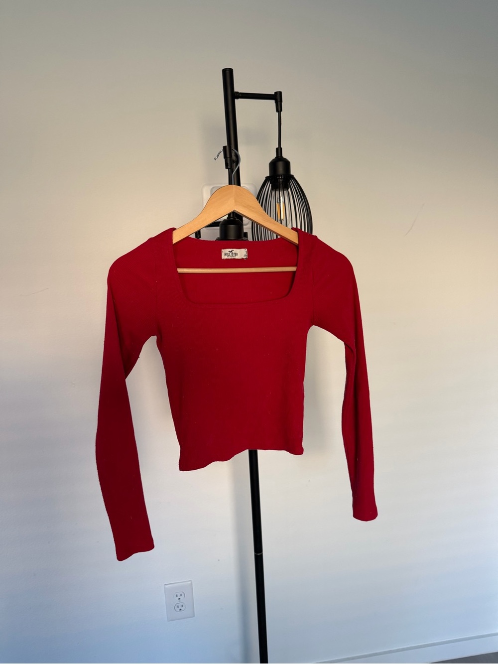 Hollister Ribbed Red Long-Sleeve Square Neck Women's Top